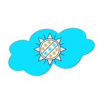 a blue cloud with a sun on it